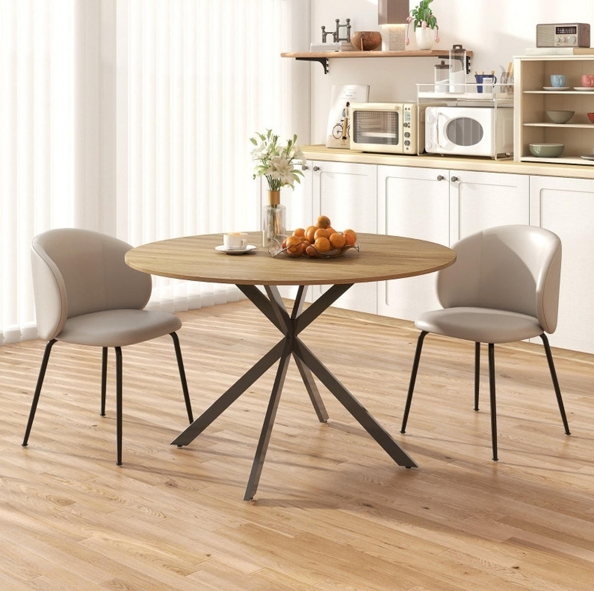 ESSTISCH 120/120/75 cm eichefarben mit X-Gestell und verstellbaren Füßen aus Holz und Stahl - Eichefarben, Holz (120/120/75cm) - OKWISH