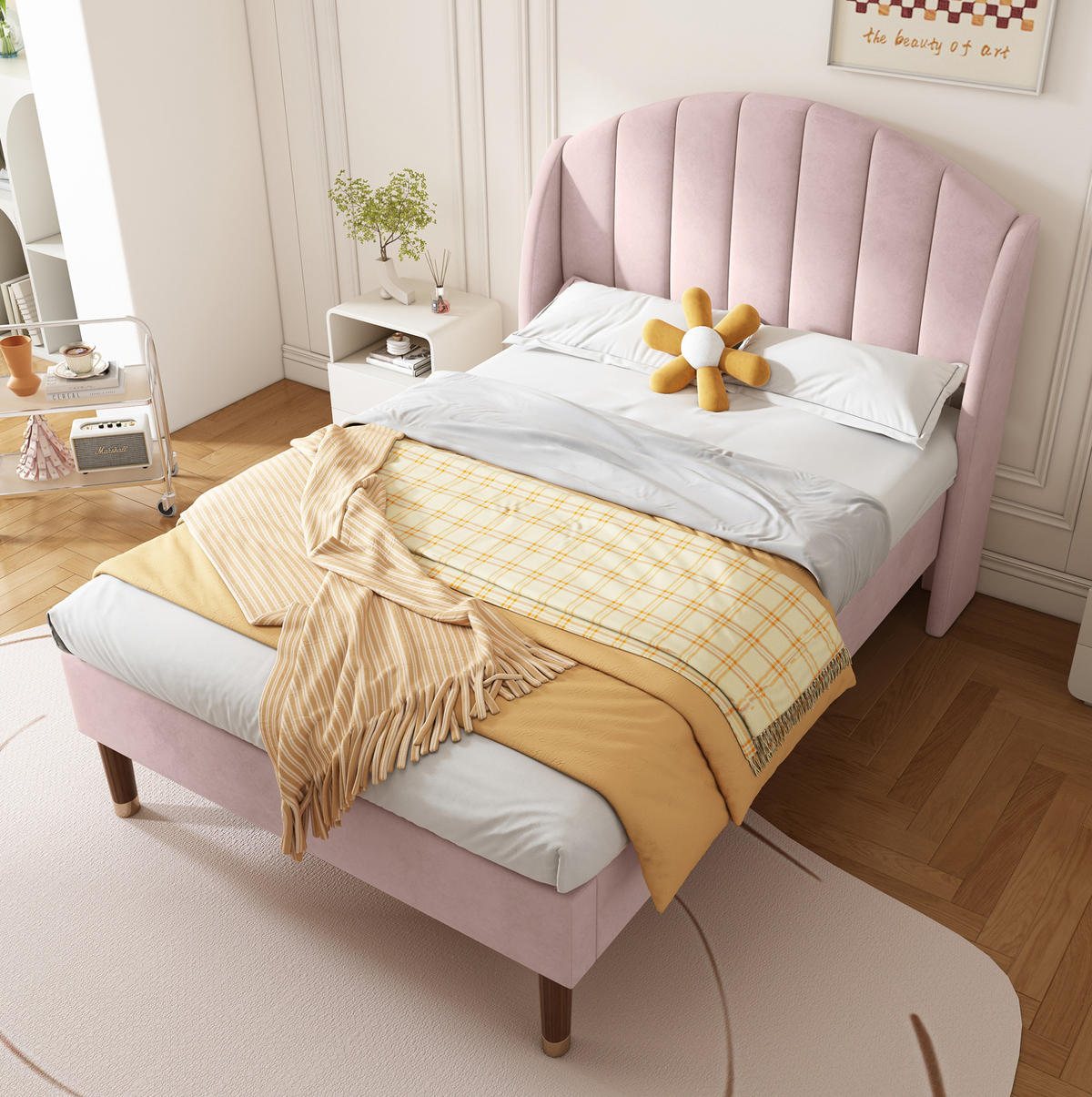 POLSTERBETT 90/200 cm aus Samt mit Lattenrost und hohem Kopfteil Rosa - Rosa, Textil (90/200cm) - Modenvie