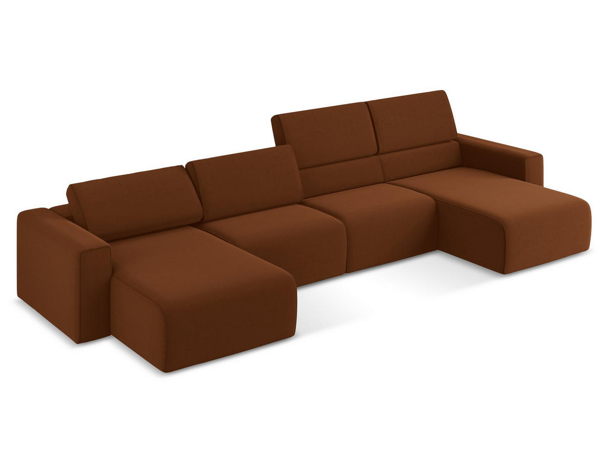 WOHNLANDSCHAFT Samt Stoff Orange - Rot/Terra cotta, Kunststoff/Textil (404/80/167cm) - Makamii