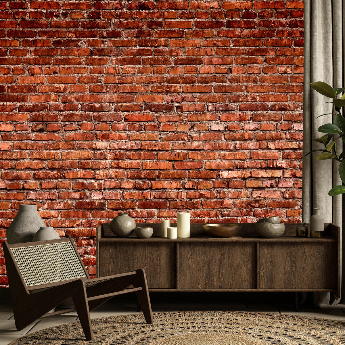 FOTOTAPETE für Wohnzimmer Alte Rote Ziegelwand Rustikal 300x210 - Rot/Orange, Papier (300/210cm) - Muralo