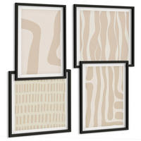 BILDER SET 4er Set - 50x50 cm & 40x60 cm Schwarzer Rahmen - Abstrakte Boho-Musterformen - Schwarz, Kunststoff (50/50cm) - TULUP