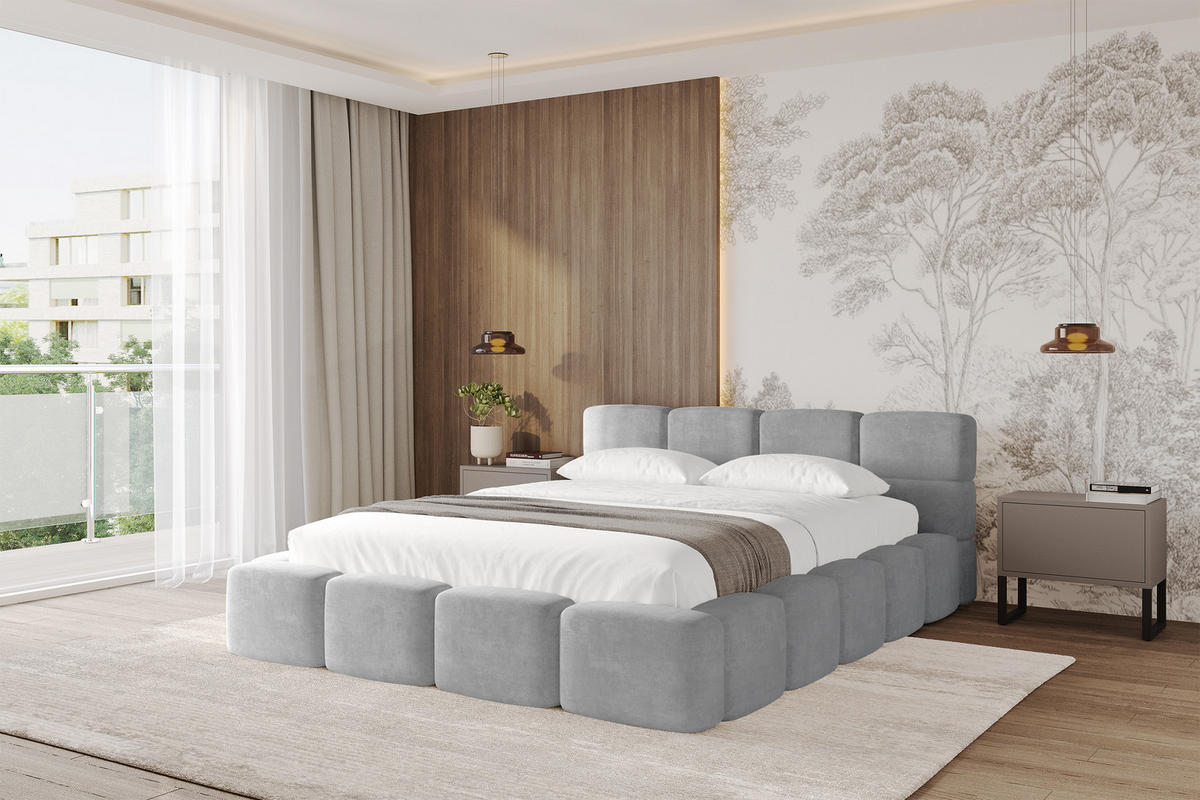 POLSTERBETT mit Bettkasten und Lattenrost, Bett mit Matratze H3/H4, Kopfteil, Boxbett, Doppelbett mit Stauraum - NATA-v1 200x200 Grau - Anthrazit, Holzwerkstoff/Textil (200/200cm) - ALTDECOR