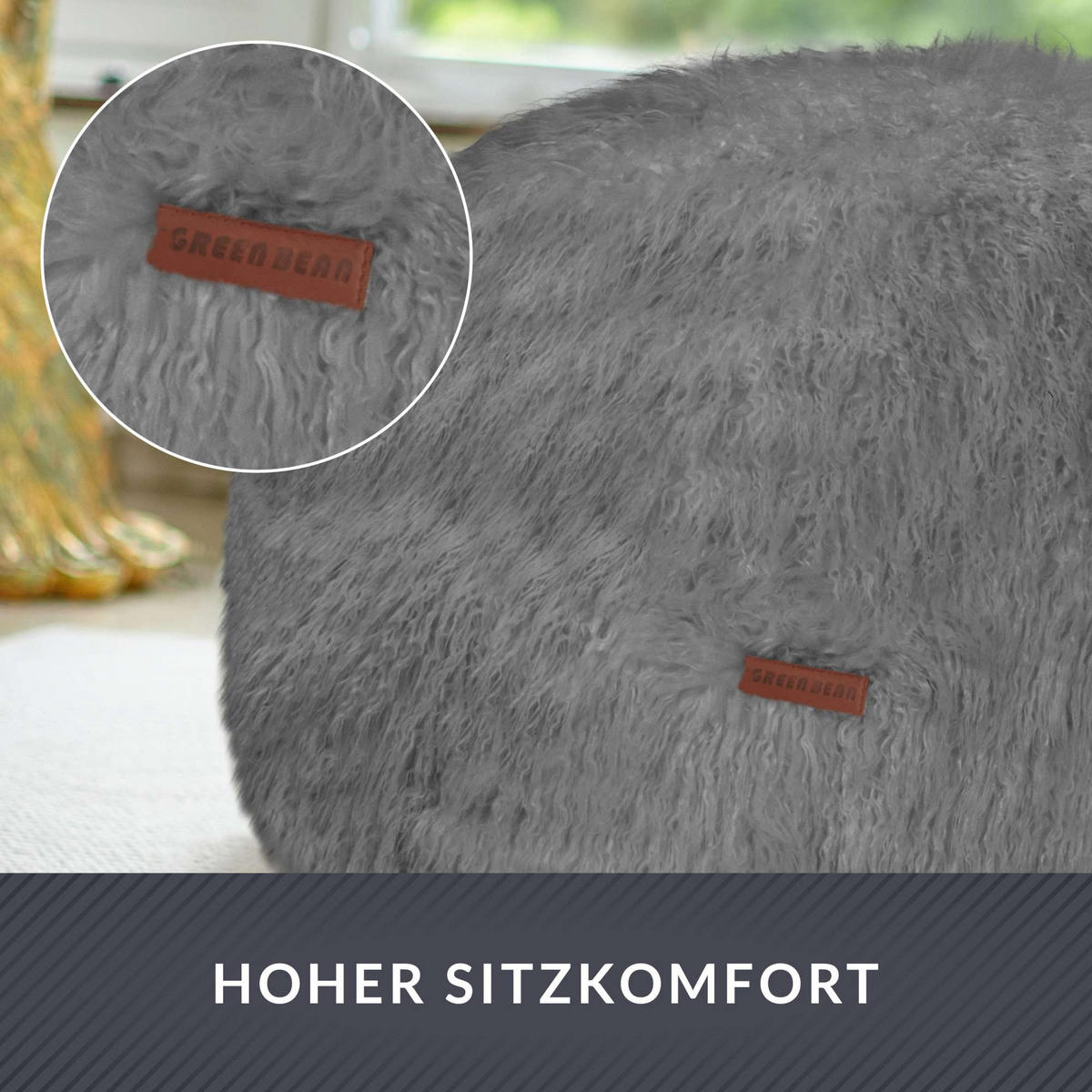 SITZSACK-HOCKER Pouf "FELLOPTIK" 45x25cm - Grau, Textil (45/25/45cm) - Green Bean