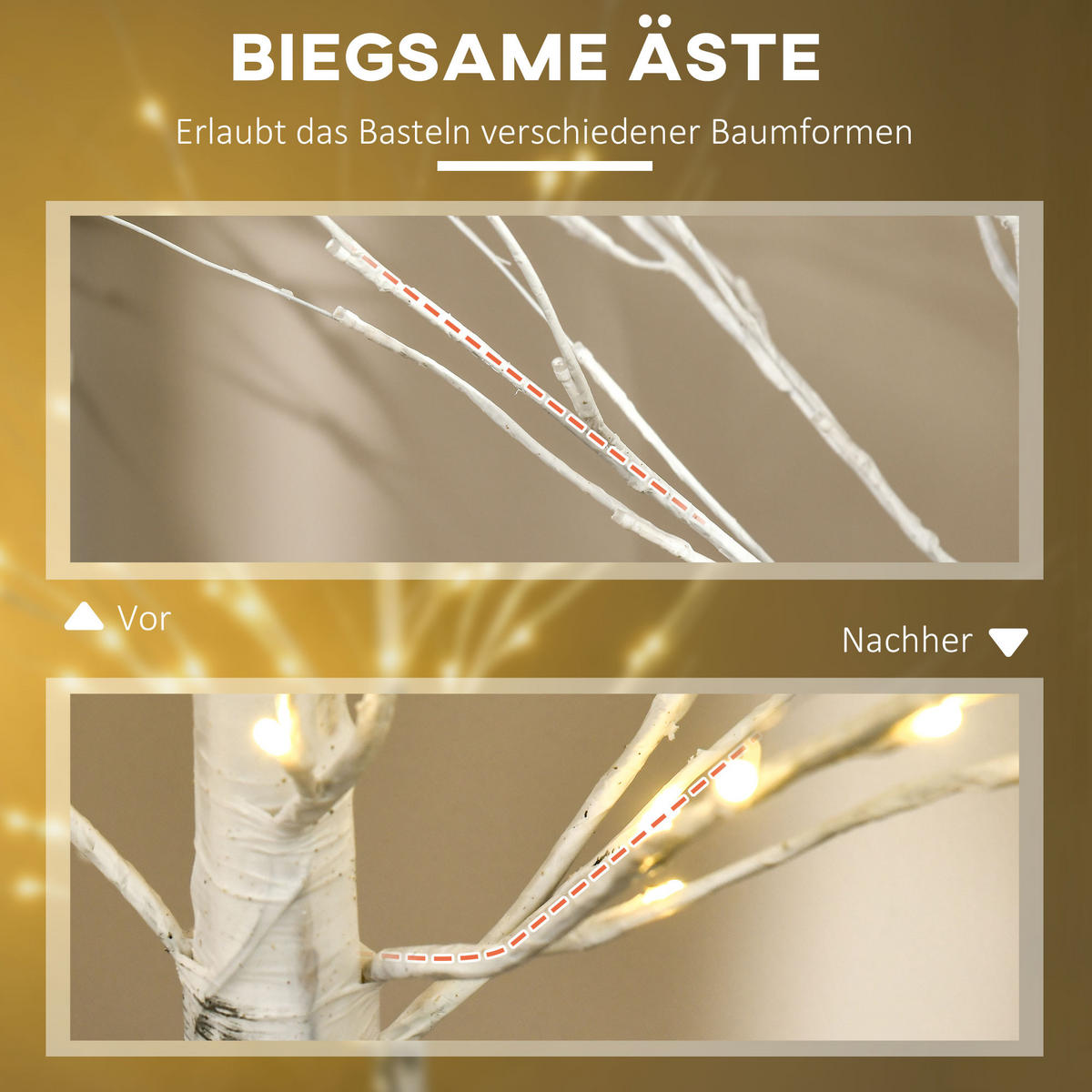 180 cm Kunstbirke Kunstbaum mit LED-Beleuchtung für Weihnachten Ostern Warmweiß - Weiß, Kunststoff (22/22/180cm) - HOMCOM