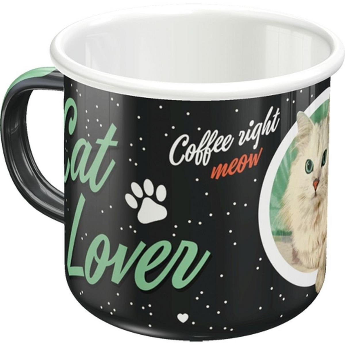 EMAILLE-BECHER 360 ml Animal Club Cat Lover Black - Rot/Schwarz, Metall (0.36L) - Nostalgic-Art