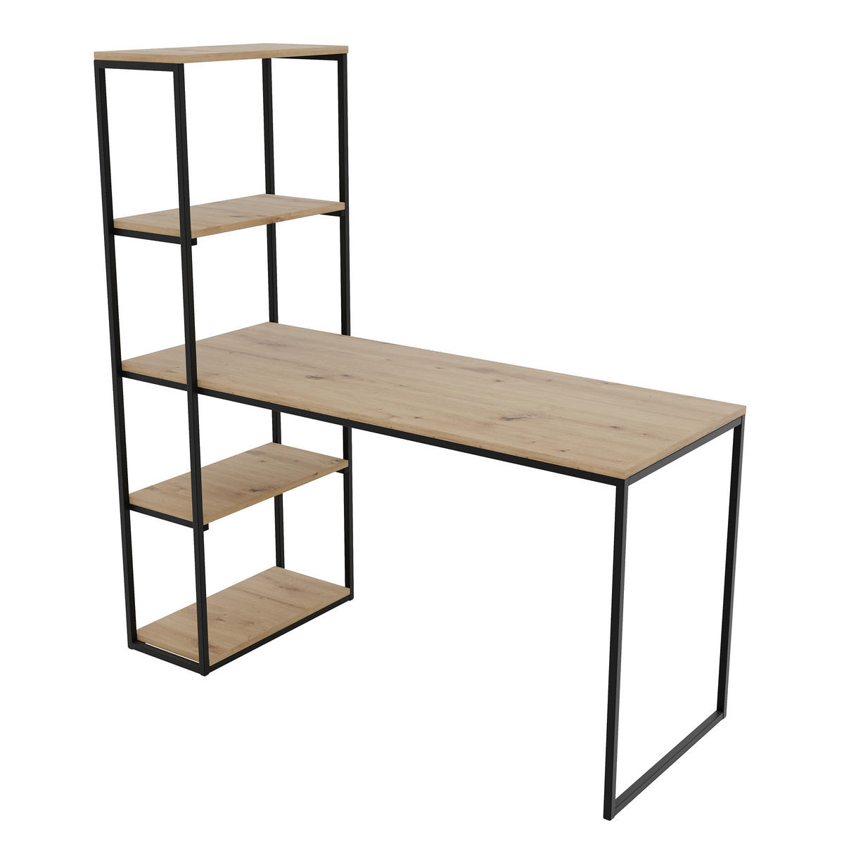 SCHREIBTISCH mit Seitenregal Eiche Artisan - Schwarz/Eiche Artisan, Holzwerkstoff (152/60/160cm) - Idohome