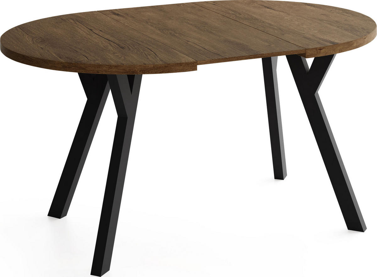ESSTISCH Vero rund ausziehbar verlängerbar, Eiche Braun Rustikal 80-130/80/77 cm - Alteiche/Schwarz, Holz/Holzwerkstoff (80/80/77cm) - WFL GROUP