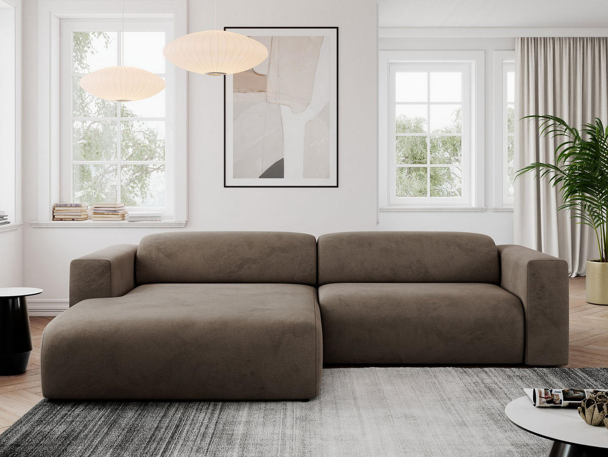 ECKSOFA PASADENA Braun Velvet - Links Seite - Schwarz/Braun, Kunststoff/Textil (288/180cm) - MKS