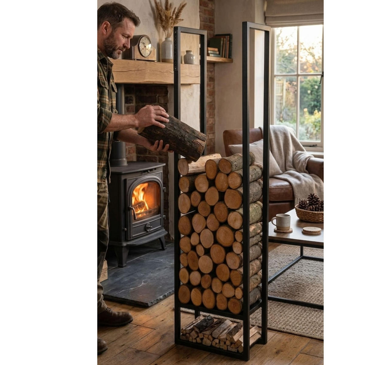 KAMINHOLZREGAL Missouri Stahl schwarz 120 cm - Schwarz, Metall (40/120/20cm) - Mr. Deko