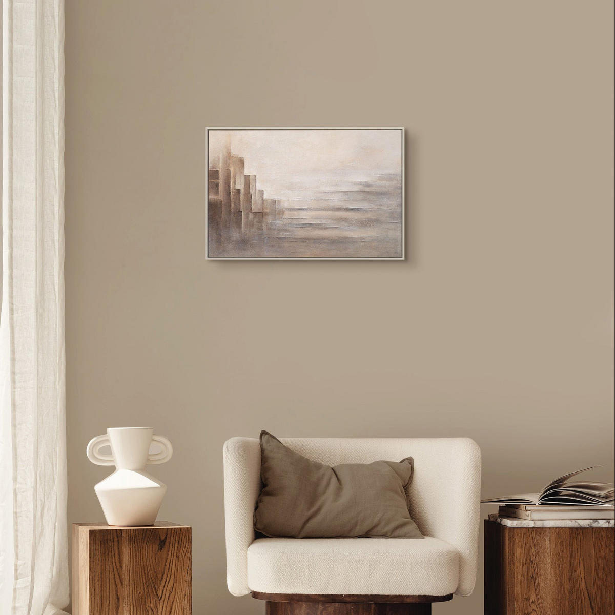 GEMÄLDE Grenzen der Illusion Schattenfugenrahmen Beige 60x40 cm - Beige, Holz (60/40cm) - YS-art gallery