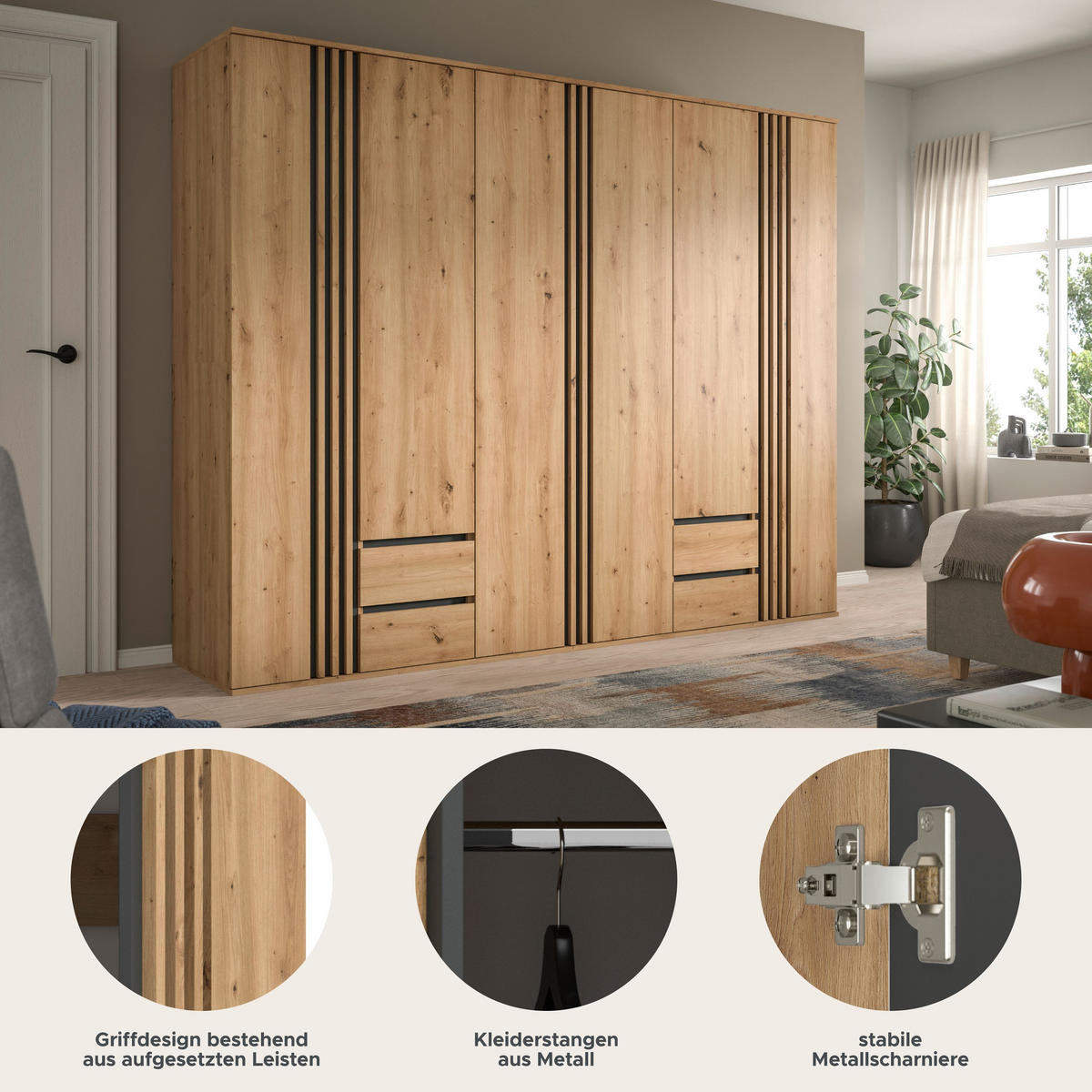 KLEIDERSCHRANKKOMBINATION TOFTA (B/H/T: ca. 240/190/56 cm) in Artisan Eiche Nachbildung/Artisan Eiche Nachbildung - Eiche Artisan, Holzwerkstoff (240/190/56cm)