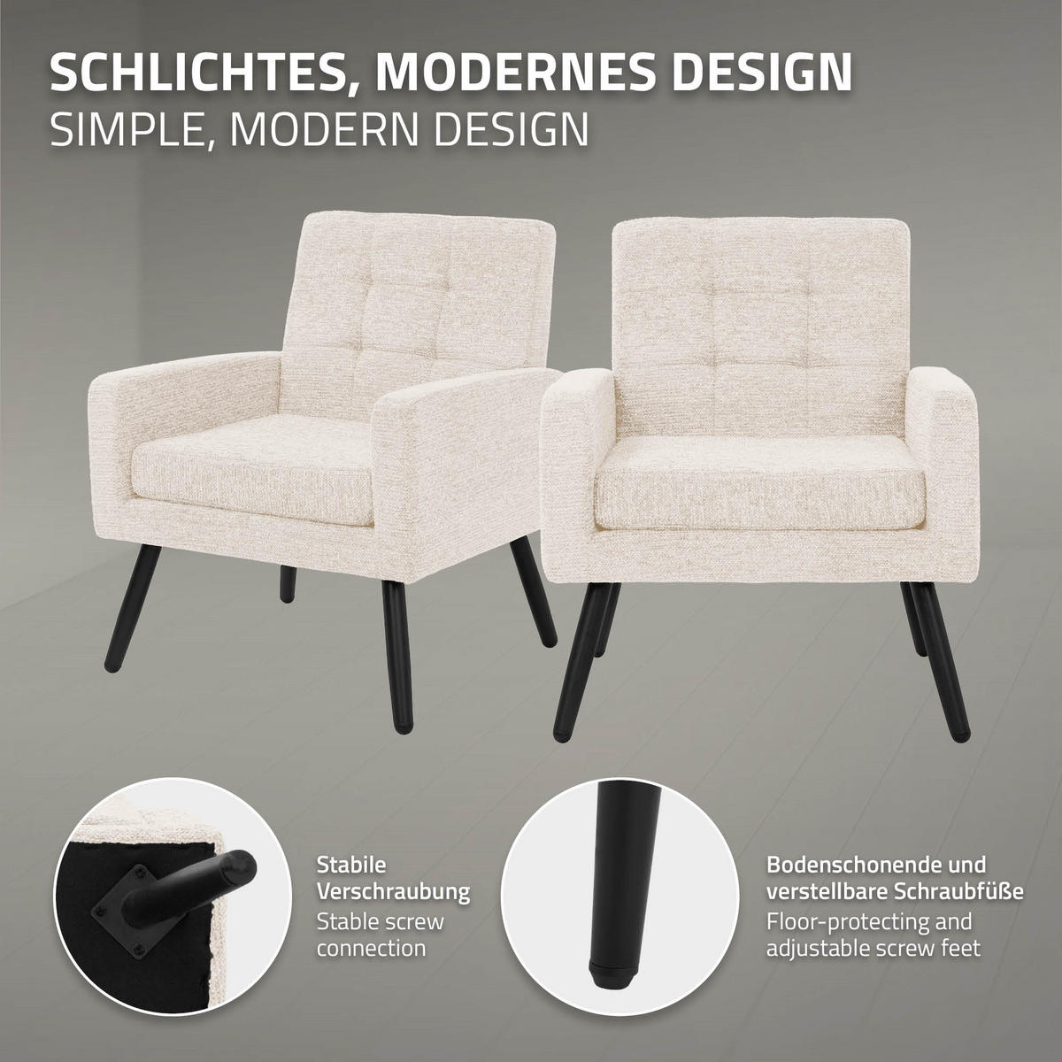 SESSEL mit Stahlbeinen und Webstruktur Relaxsessel 66,5x80x63,5 cm Beige - Beige/Schwarz, Textil/Metall (66.5/80/63.5cm) - ML-DESIGN
