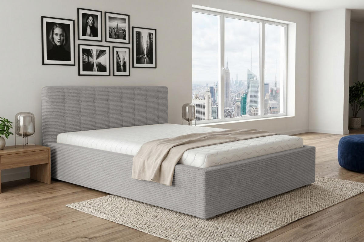 POLSTERBETT LUMA 180/200 in Cord Hellgrau - Hellgrau, Holzwerkstoff/Textil (180/200cm) - Deine Möbel 24