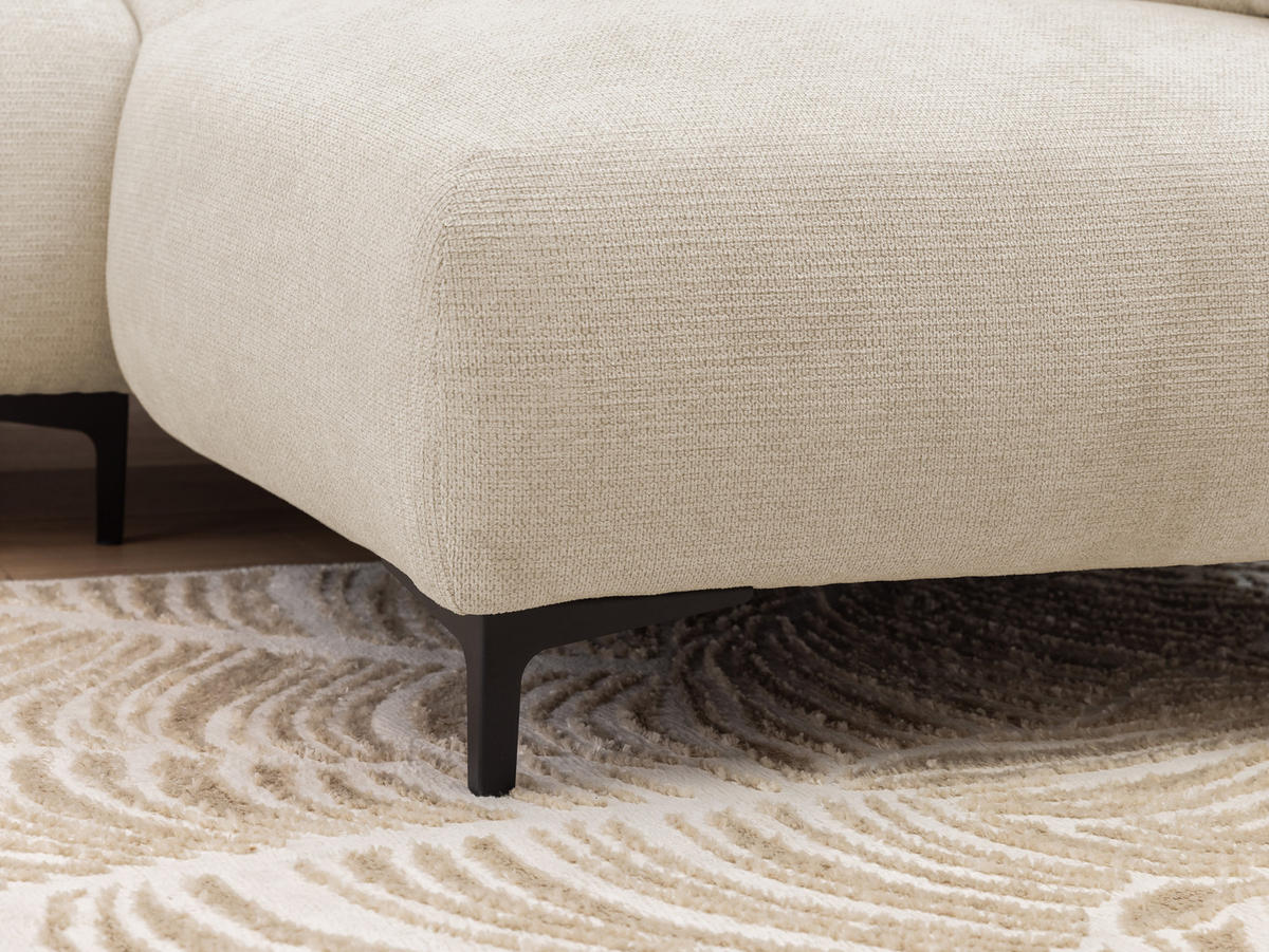ECKSOFA Cardea in Bubble-Optik aus weichem Hellbeige Strukturstoff mit hohem Sitzkomfort - Ottomane rechts - Beige/Schwarz, Holz/Textil (230/170cm) - S-Style Möbel