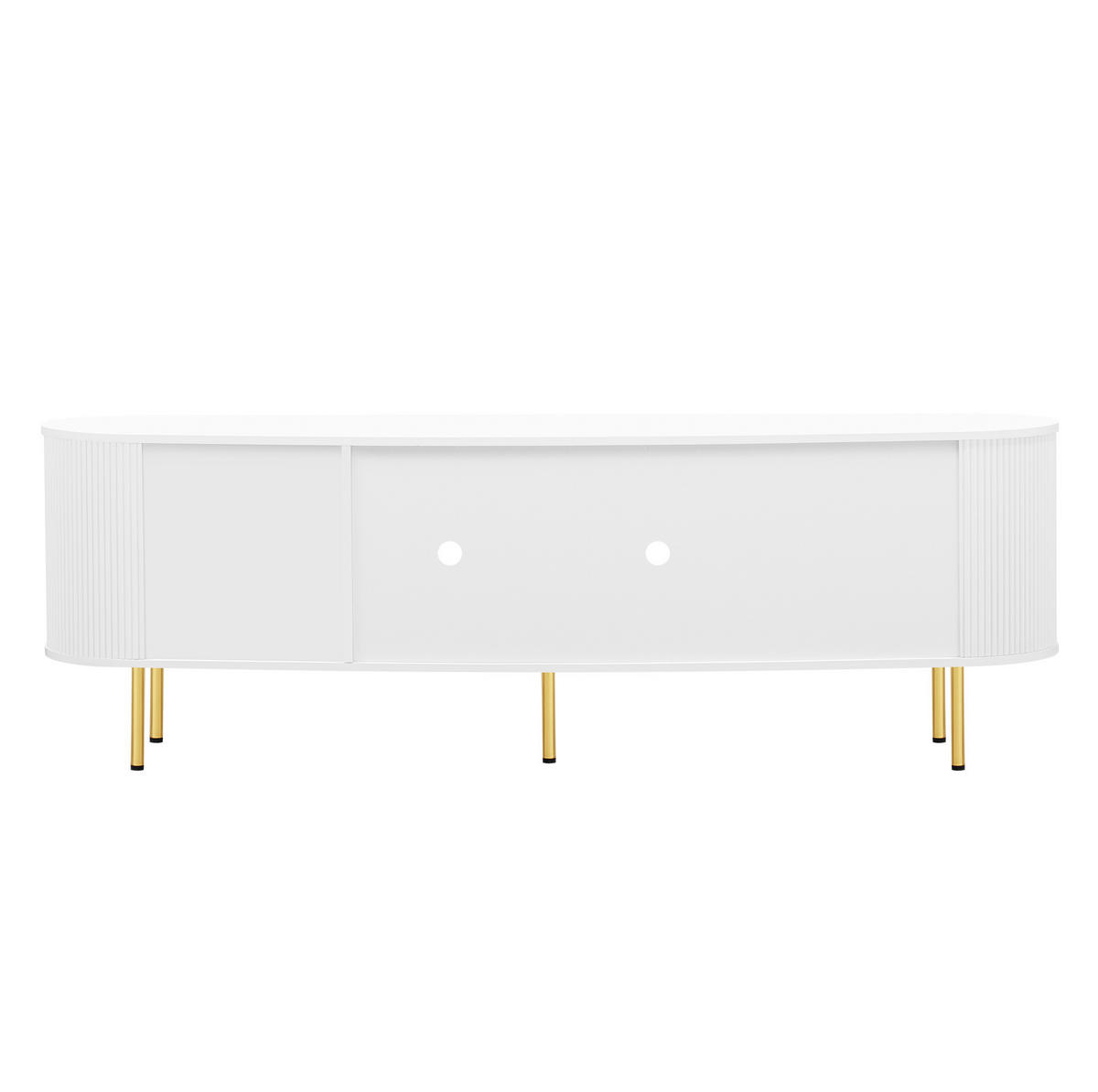 TV-SCHRANK aus MDF 170x35x55 cm Weiß/Gold mit 4 Glastüren, Kabelführung und Dämpfungsscharnieren - Weiß, Holzwerkstoff (170/55/35cm) - Modfu