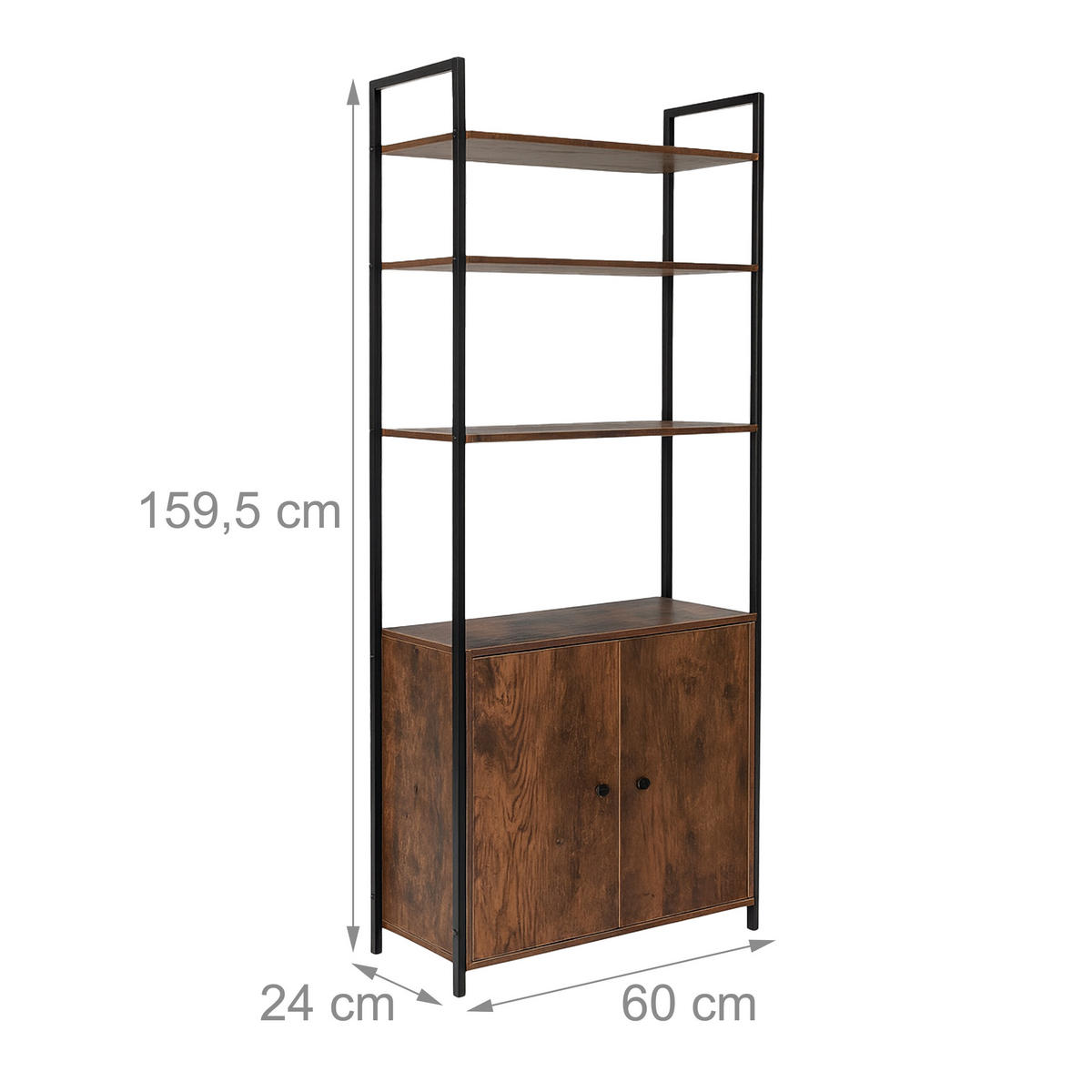 BÜCHERREGAL - Braun, Holzwerkstoff/Metall (60/159.5/24cm) - Relaxdays