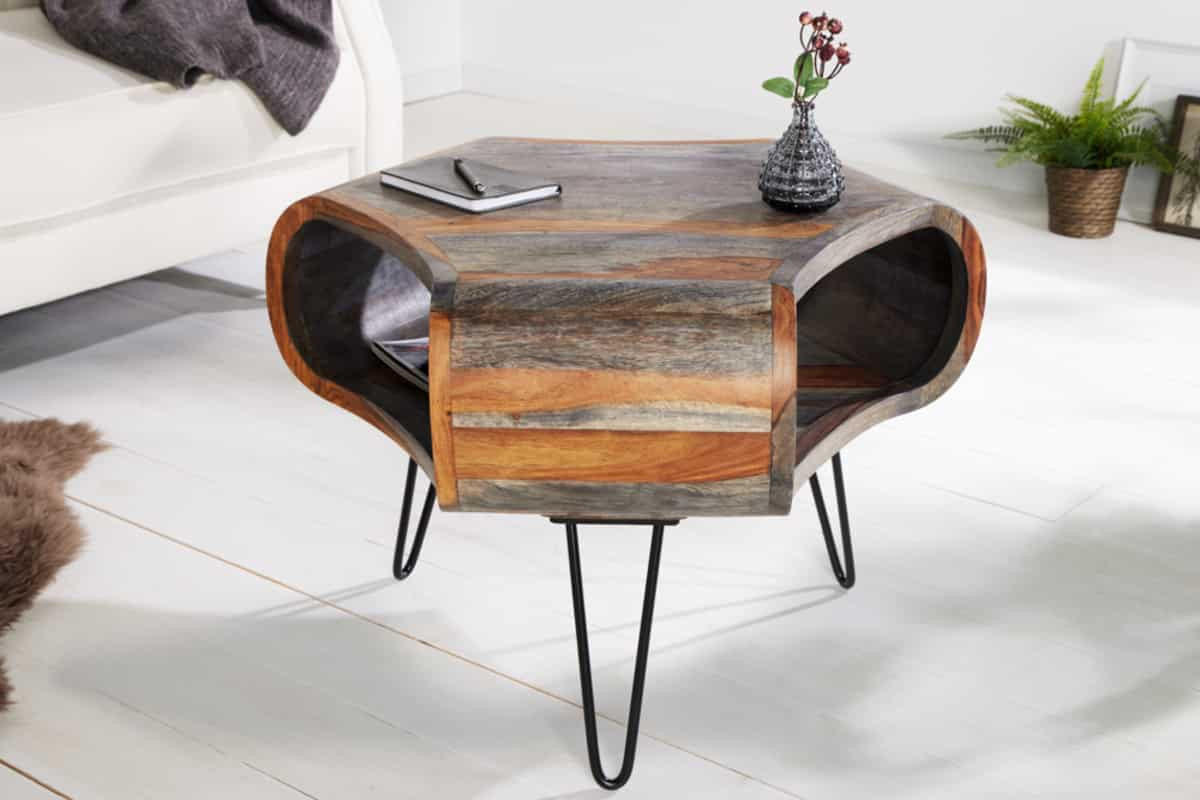 COUCHTISCH ORGANIC LIVING Sheesham rechteckig Grau|Natur 70cm - Braun/Grau, Holz/Metall (60/70/46cm) - riess-ambiente