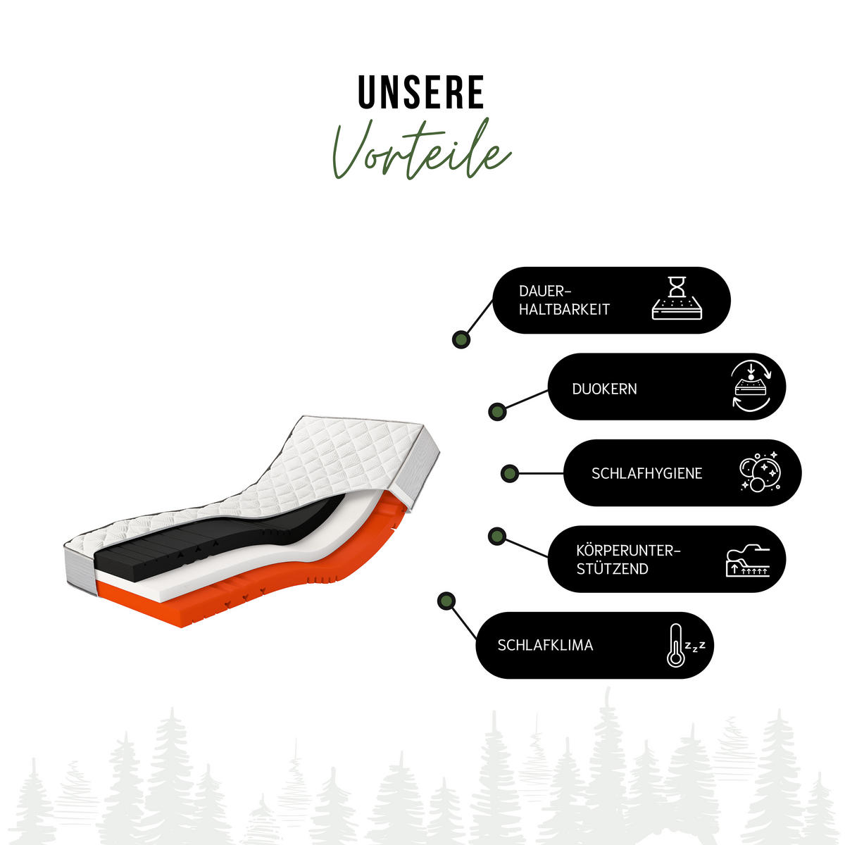 MATRATZE Schwarzwaldmarie Marta, mit 8cm Schaumauflagen, Größe: 100 x 200 cm, Härtegrad: Mittelfest / Fest (H3/H4) - Weiß, Textil (100/200cm) - Schwarzwaldmarie