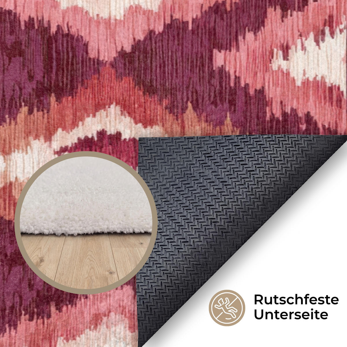TEPPICH - Diamantformen - Rosa - Muster - Textur - 90x150 cm - Bordeaux, Kunststoff/Textil (90/0.4cm) - OnlyWow