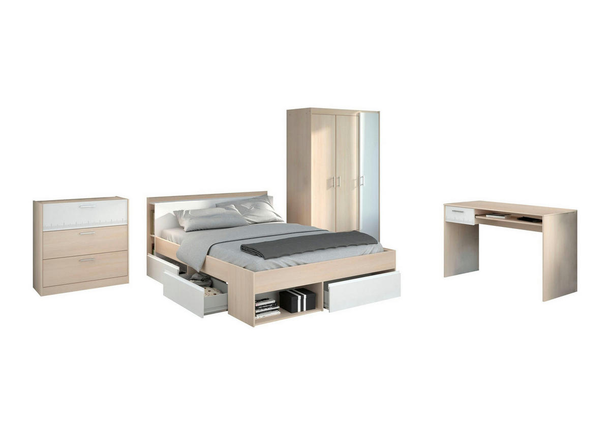 JUGENDZIMMER Most 75 in Akazie und Weiß 4teilig von Parisot Kinderzimmer Komplett Set - Braun, Holzwerkstoff (120/200/80cm)