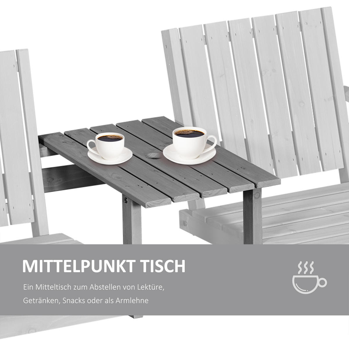GARTENBANK, mit Tisch, 2 Stühle, 152 x 70 x 83 cm, Massivholz, Grau - Grau, Holz (70/83/152cm) - Outsunny