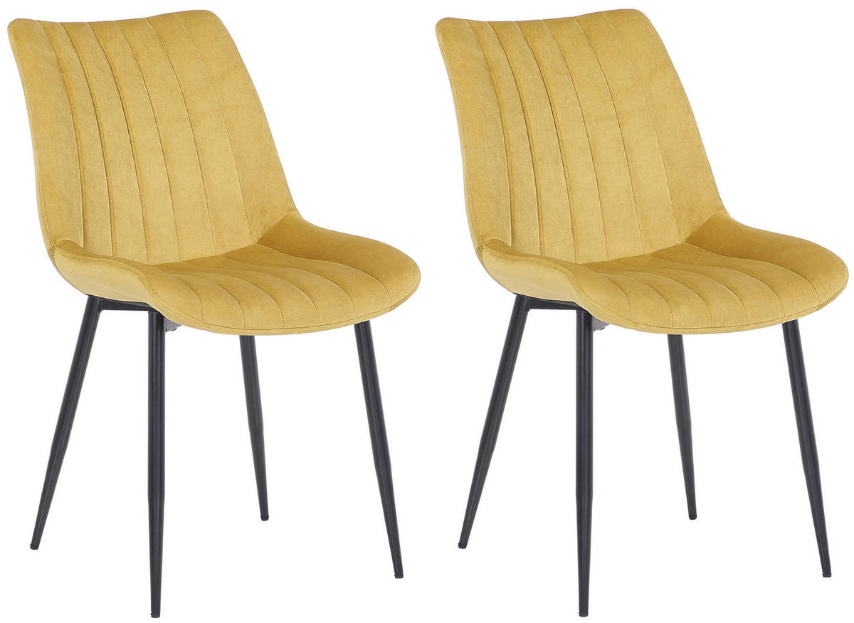 STUHL 2er Set Samt gelb - Gelb/Schwarz, Textil/Metall (46/82/61cm) - CLP