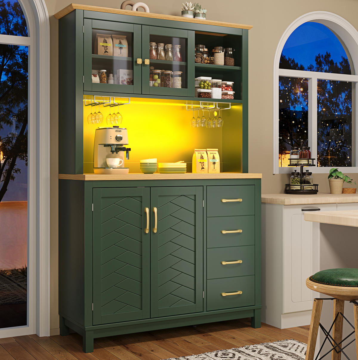 BUFFETSCHRANK 105,5/40/180 cm mit LED-Lichtleiste, App-Steuerung und großem Stauraum, Grün - Grün, Holzwerkstoff (105.5/180/40cm) - Redom
