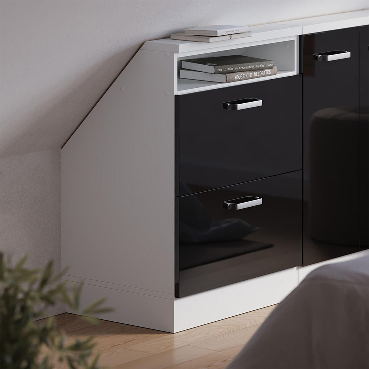 Schwarz Hochglanz/Weiß, Holzwerkstoff (60/81.6/46cm) - Vicco