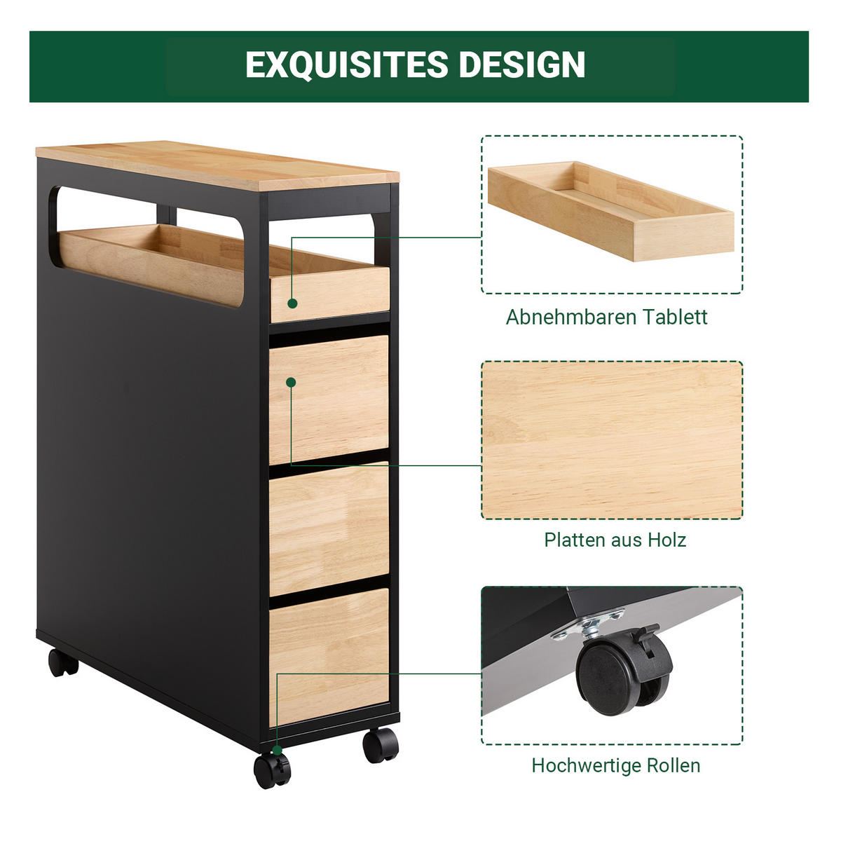 NISCHENWAGEN Schwarz - Schwarz, Holz/Holzwerkstoff (24/82/65cm) - SoBuy