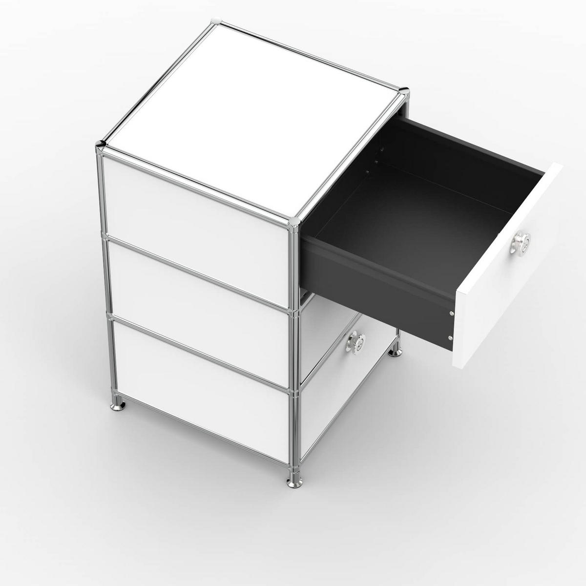 BÜRO-STANDCONTAINER, Metall, 40cm, 3 Schubladen, Signalweiss - Chromfarben/Silberfarben, Metall (40/64.6/39.7cm) - Versee