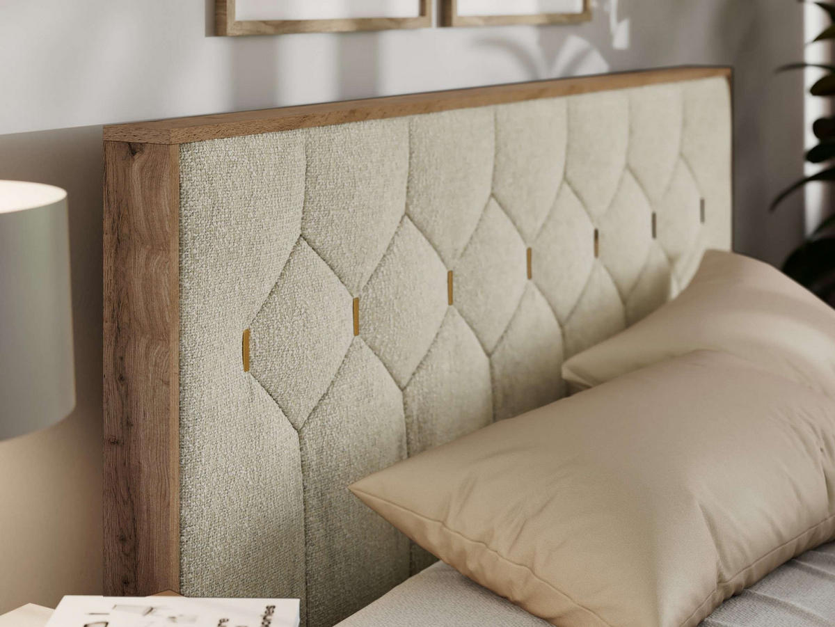 POLSTERBETT LARINO CLASSIC 140/200 - Creme Strukture - Schaum-Matratze - Creme, Textil (140/200cm) - MKS