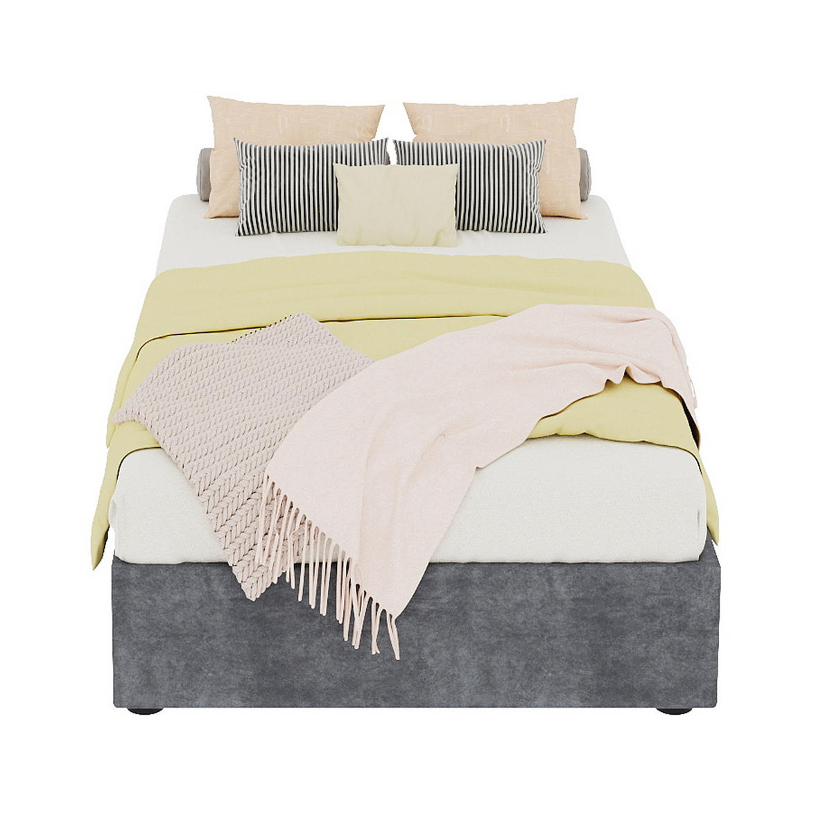 KINDERBETT 90/200 cm in Grau mit Bettkasten, Cartoon-Kopfteil und Stoff - Grau, Holzwerkstoff/Textil (90/200cm) - STILVORA
