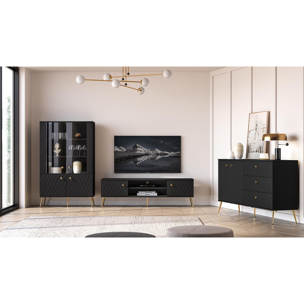Thumbnail - Feldmann-Wohnen Wohnzimmer-Set, Schwarz, Gold, Holz, 10 Fächer, 3 Schubladen, Rechteckig, 412x149x40 cm, Wohnzimmer, Woh...