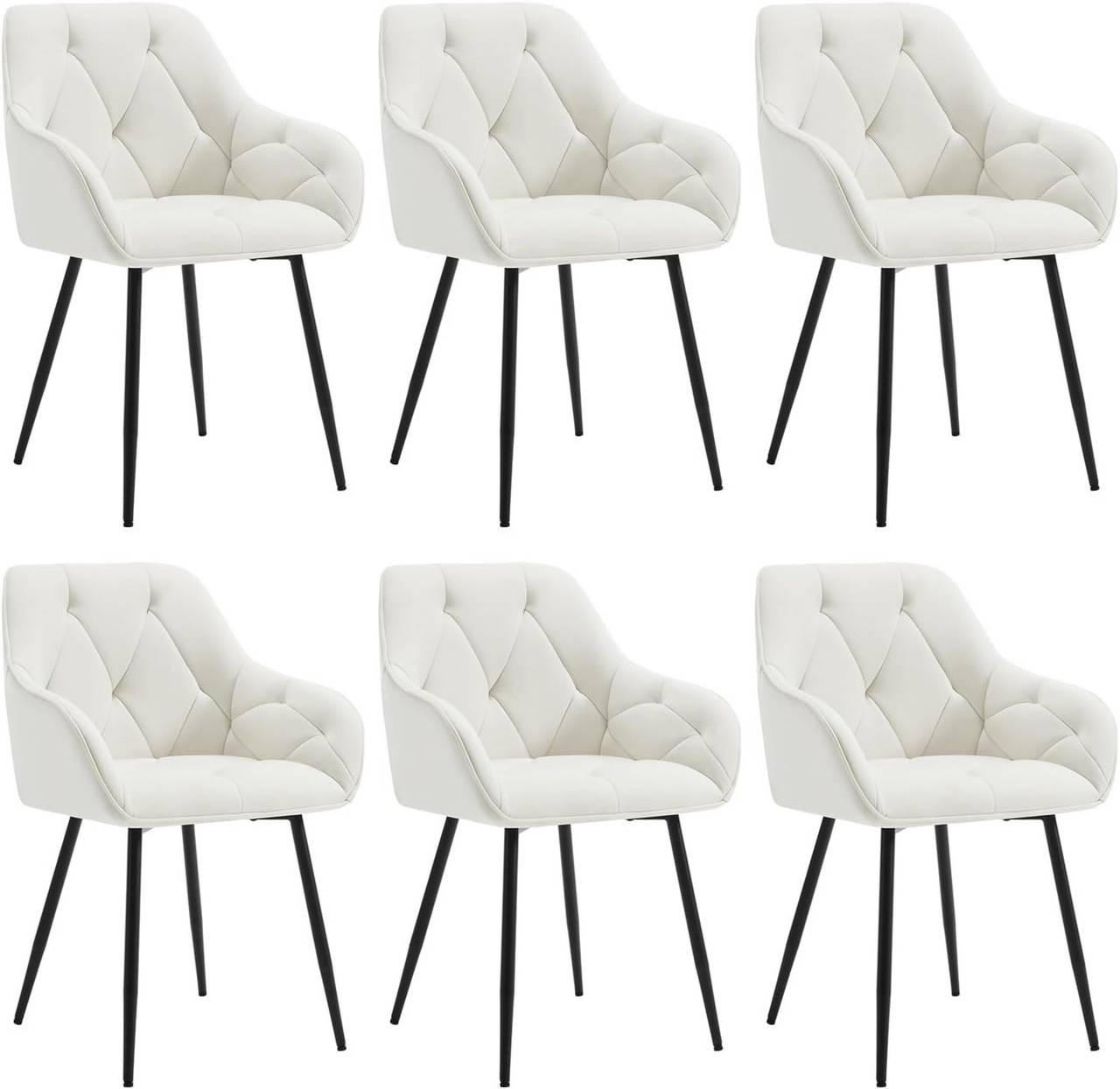 ESSZIMMERSTUHL 6er Set ergonomisch, aus Samt, Creme - Creme/Schwarz, Kunststoff/Textil (56/83.5/53cm) - Woltu