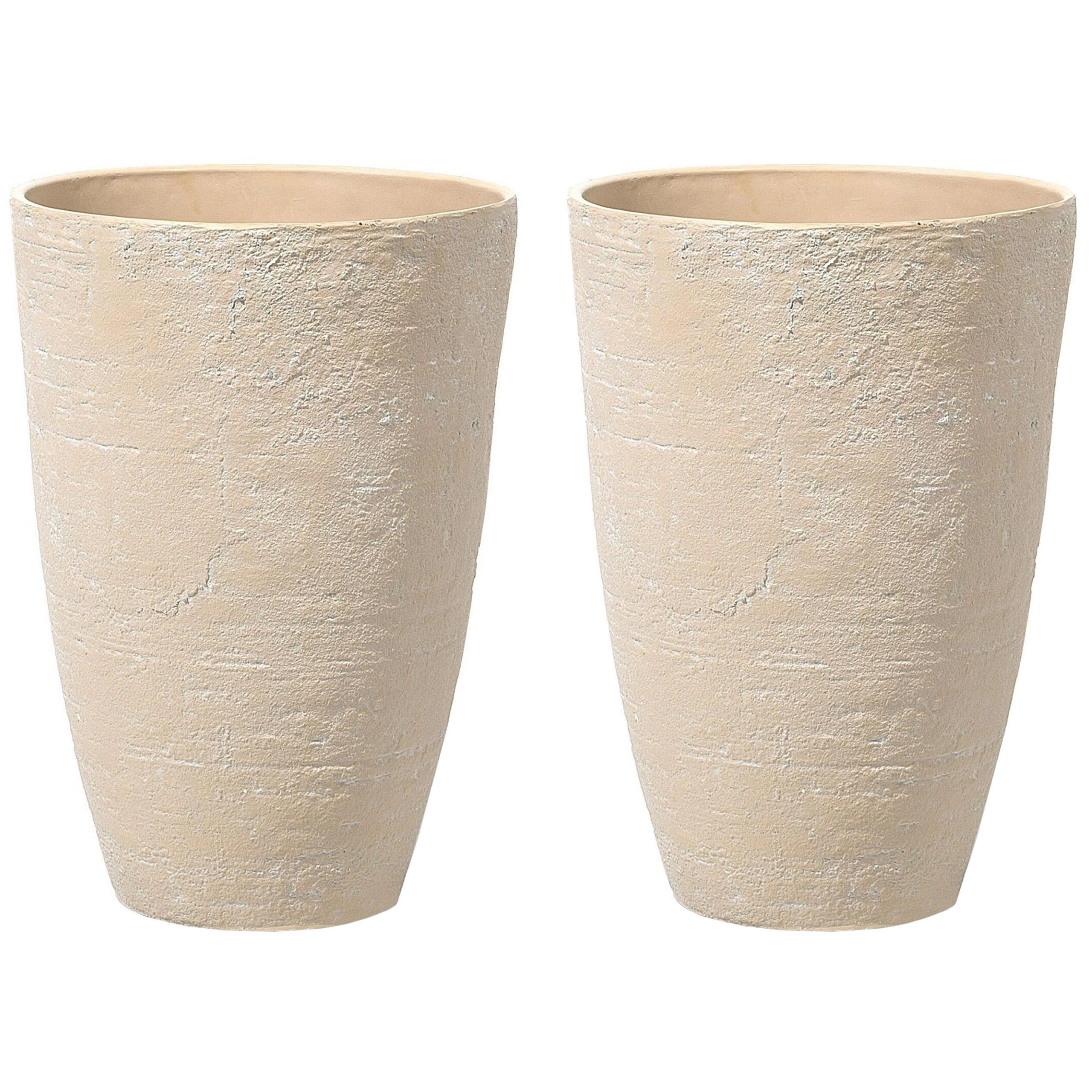 BLUMENTOPF 2er-Set sandbeige rund 43/43/60 cm Camia - Beige, Stein (60cm) - Beliani