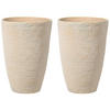 BLUMENTOPF 2er-Set sandbeige rund 43/43/60 cm Camia - Beige, Stein (60cm) - Beliani