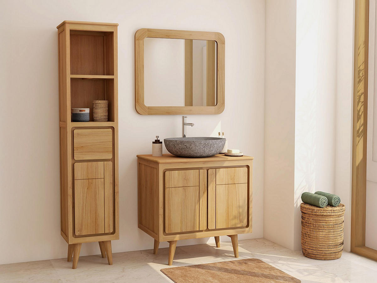 BADSCHRANK - 40 cm x 35 cm - holz - naturfarben hell Bintuni - Naturfarben, Holz (40/180/35cm) - Vente-Unique