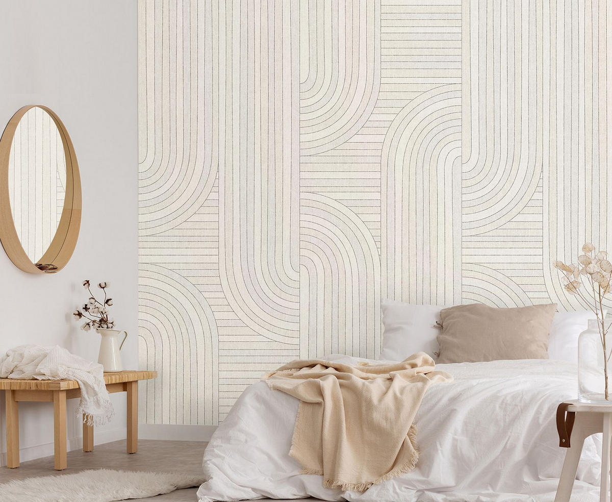 FOTOTAPETE grafische Linien 212 x 280 cm - Beige, Papier (212/280cm) - Sanders & Sanders