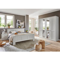SCHLAFZIMMER Greenholm in Weiß 4 teilig mit Kleiderschrank 200cm Breite mit Spiegel, Doppelbett 180x200cm, zwei Nachttisch - Weiß, Holzwerkstoff (80/200/120cm)