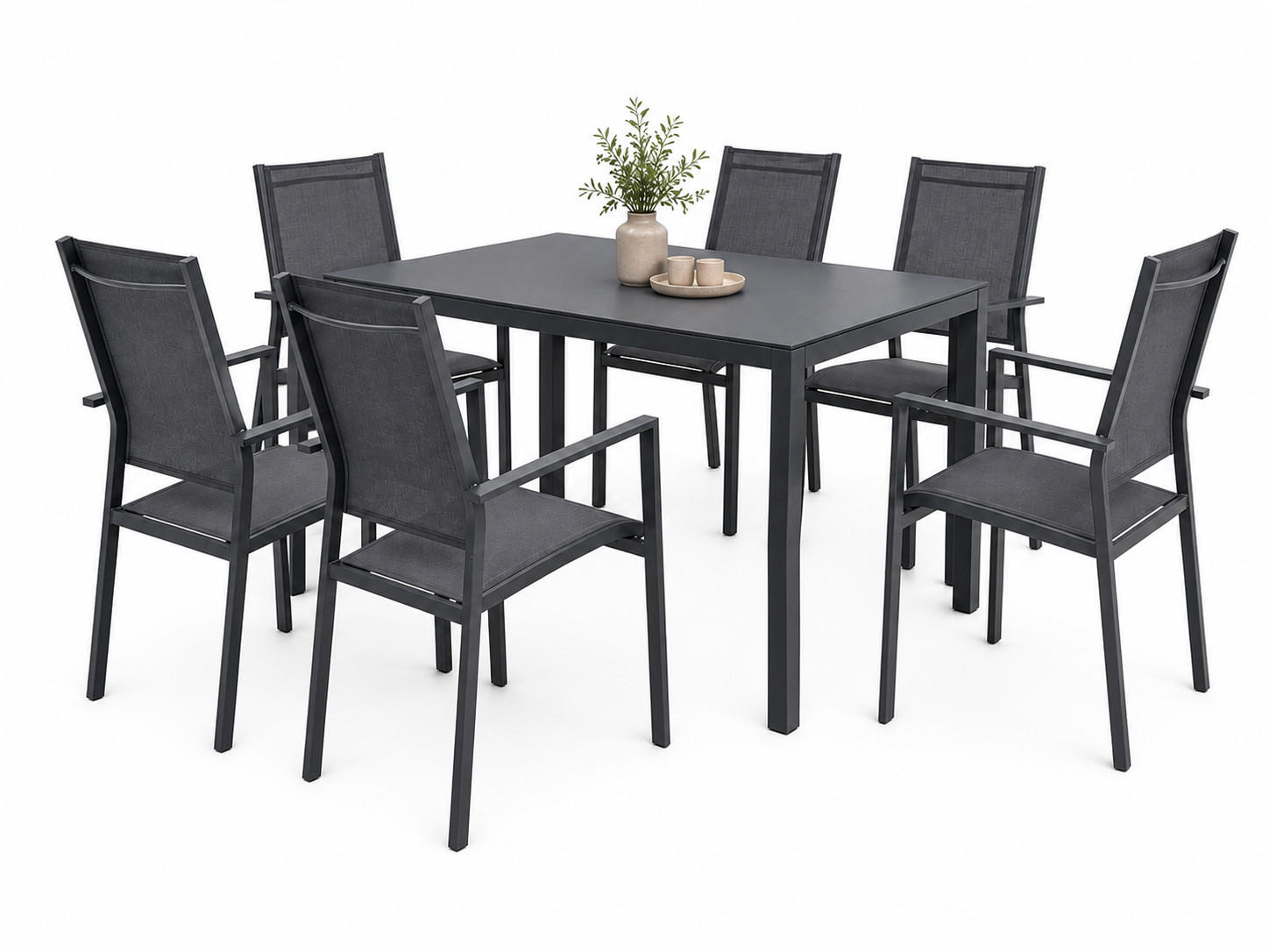 GARTENMÖBEL-SET mit 1 Esstisch und 6 Esszimmerstühlen. Anthrazit und Grau - Anthrazit, Metall - Home Collective