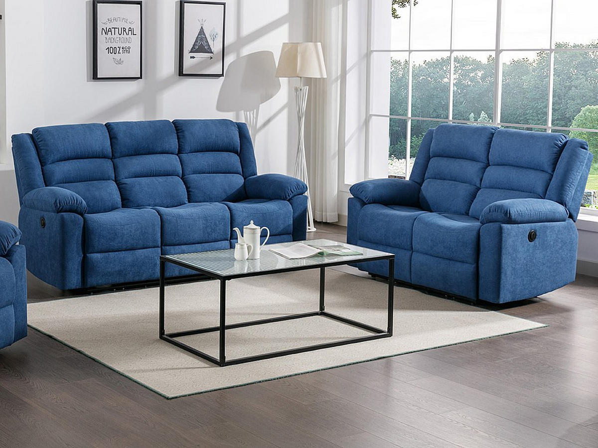COUCHGARNITUR - 5 Personen - stoff - blau Burolo - Blau, Textil (144/103/95cm) - Vente-Unique