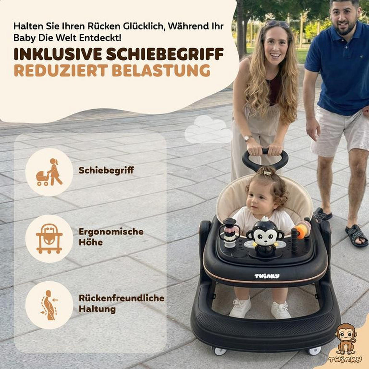 LAUFLERNHILFE GO 3 in 1 Schwarz - Lauflernwagen mit Spielset und Zubehör - Schwarz, Kunststoff (70/70cm) - Twinky