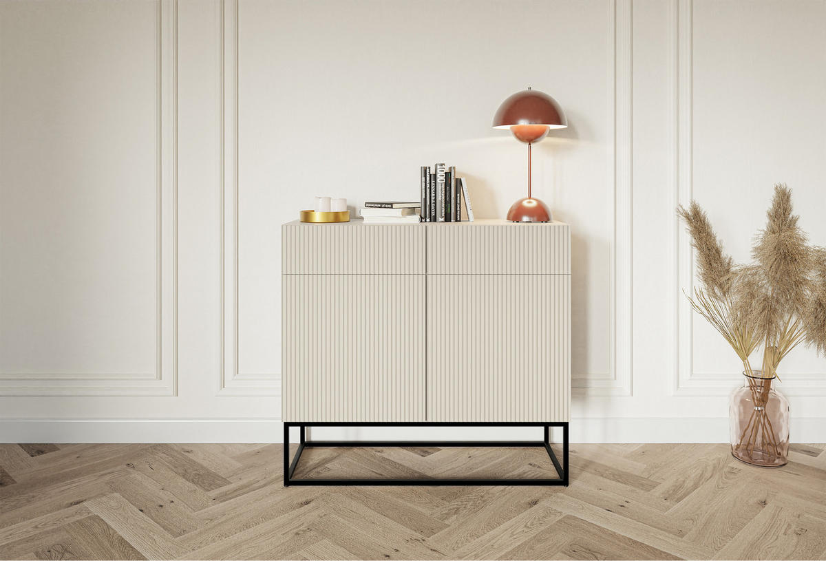 KOMMODE Veldio Graubeige mit schwarzen Beinen 100 cm - Greige/Schwarz, Holzwerkstoff/Metall (100/90/38cm) - Selsey