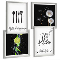 BILDER SET 4er Set - 50x50 cm & 40x60 cm Silberner Rahmen - Löwenzahn-Kalk-Kücheninschriften - Silberfarben, Kunststoff (50/50cm) - TULUP