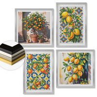 WANDBILDER 4er Set - 50x50 cm & 40x60 cm Silberner Rahmen - Farbenfrohe abstrakte Zitrusfrüchte - Silberfarben, Kunststoff (50/50cm) - ArtPrintCave