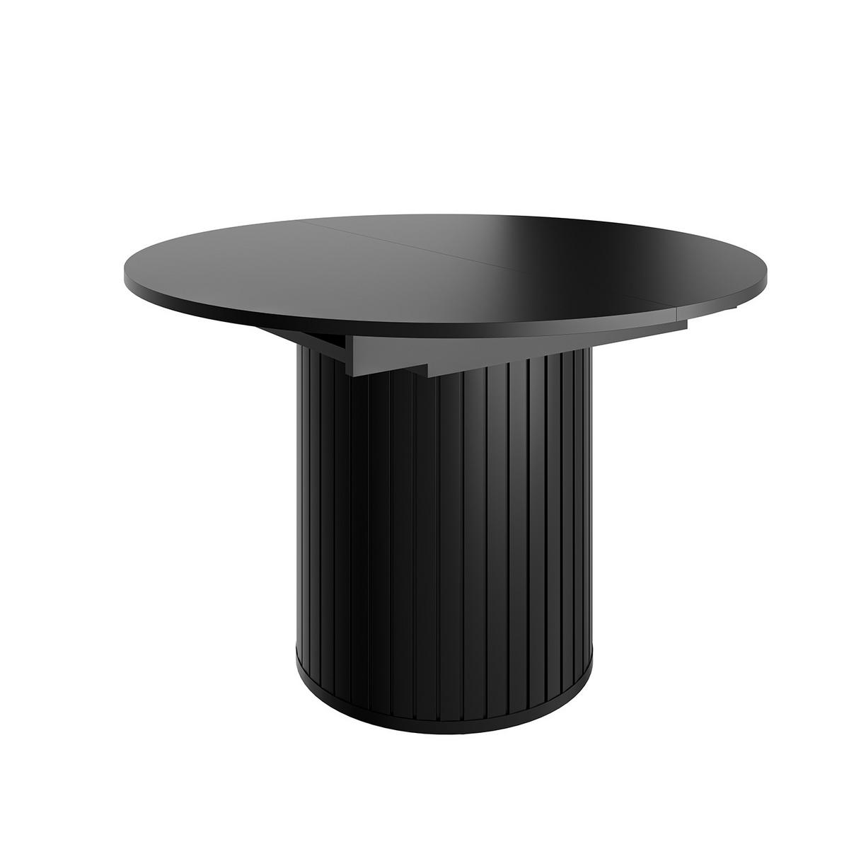 ESSTISCH Zalia 120–160 cm ausziehbar mit geriffeltem Säulenfuß, im Retro-Stil, Schwarz - Schwarz, Holzwerkstoff (120/120/77cm) - Beautysofa