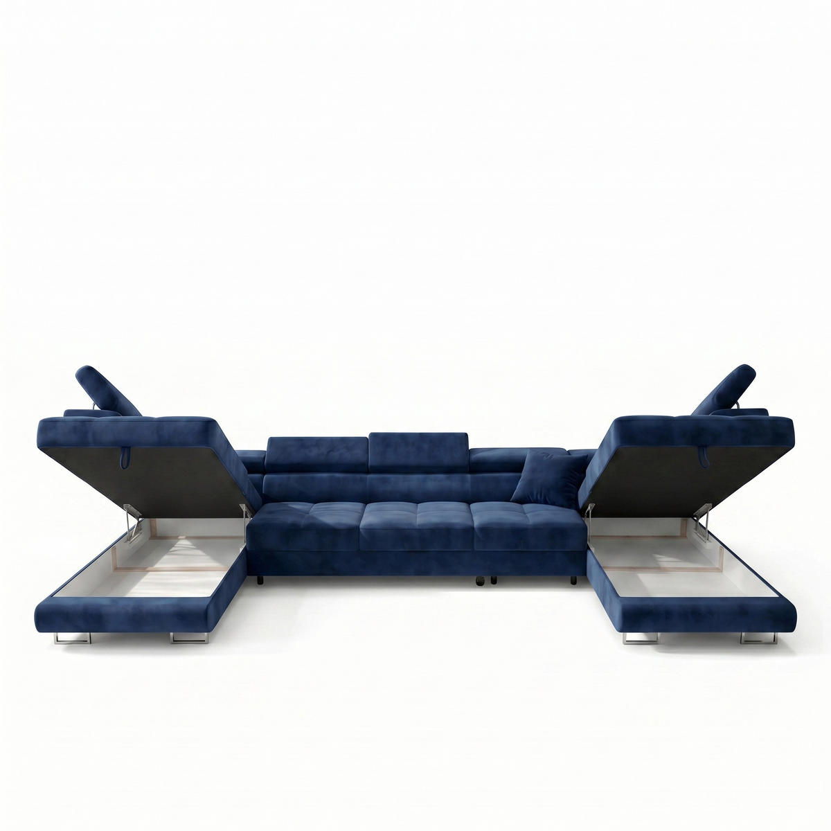ECKSOFA U-Form WILD MAXI U2 mit Schlaffunktion 125x329 Velours Dunkelblau - Chromfarben/Dunkelblau, Holz/Textil (400/90/203cm) - Muffo