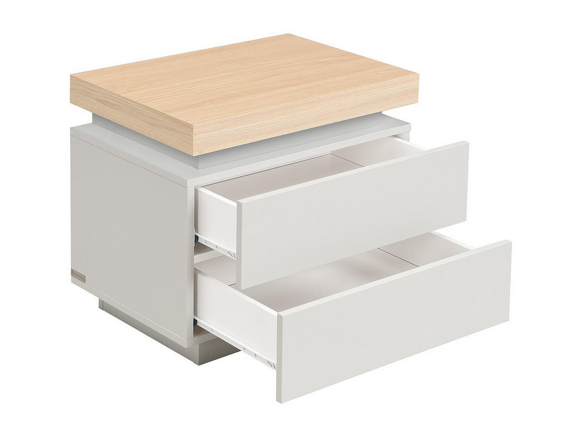 NACHTTISCH mit 2 Schubladen & LEDs – MDF lackiert – Natur & Beige – HALO - Beige, Holz (55/50/40cm) - Vente-Unique