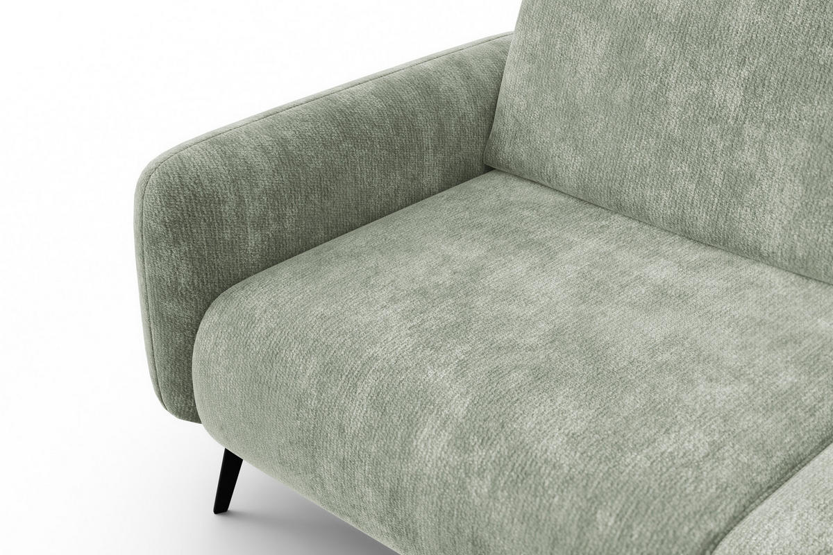 SOFA FEBE 3-Sitzer, hellgrüner Chenille-Stoff - Schwarz/Hellgrün, Holz/Textil (190/82/96cm) - Wozimo