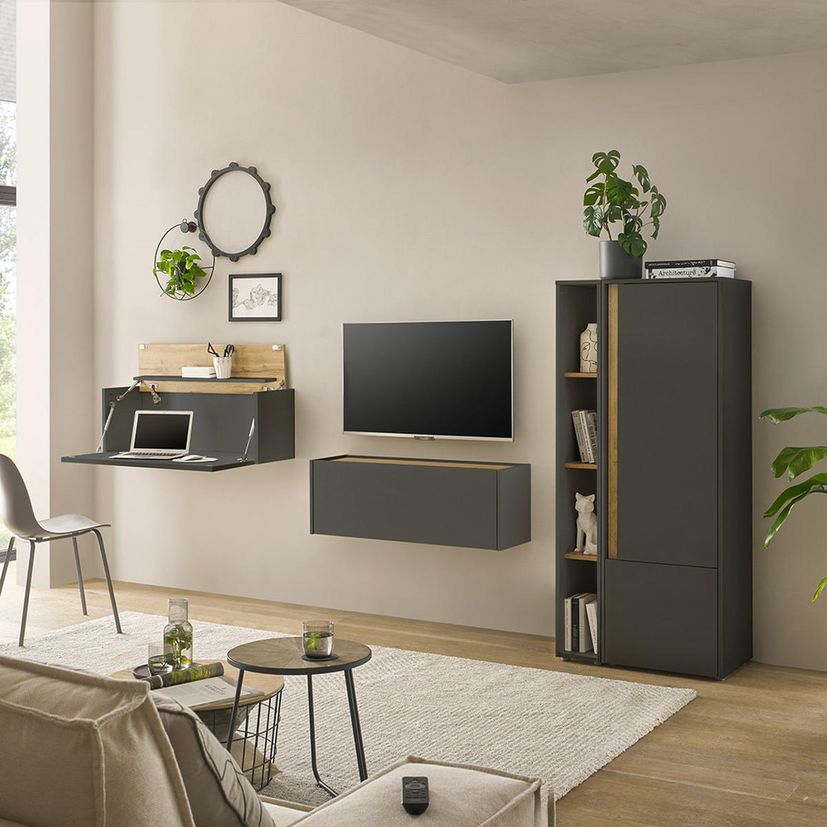 STAURAUMSCHRANK Crisp-61 - Anthrazit, Holzwerkstoff (50/157/40cm) - Lomado